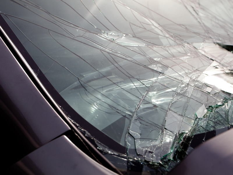 Cracked car glass before Toyota windscreen replacement