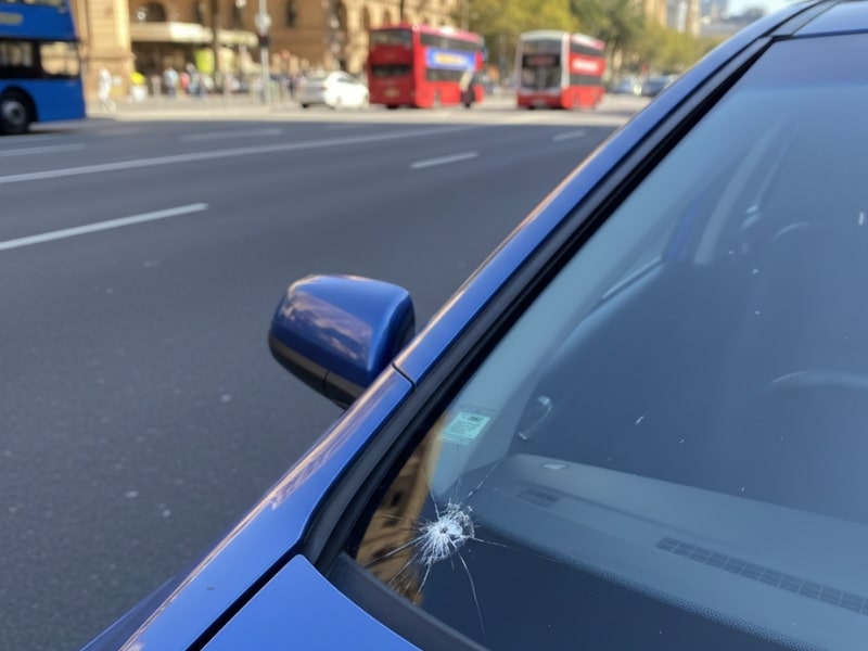 Small chip on a Sydney car windscreen being inspected for repair or replacement.