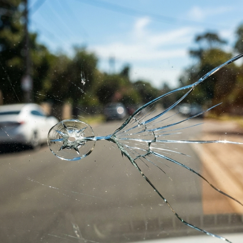 Cracked car windscreen showing damage that may require repair or replacement